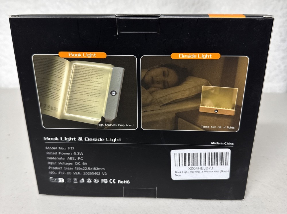 Book & Bedside Light, New in Box, 3 Color Lighting, Timer Black U20