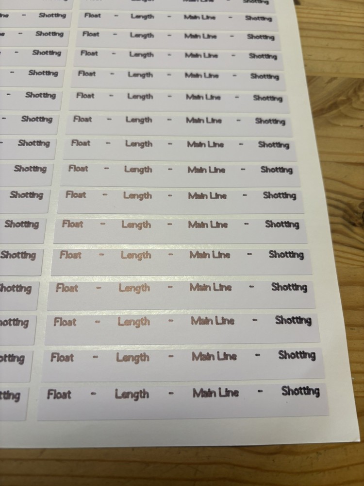 48 PRINTED VINYL POLE LABELS - POLE FLOAT - POLE RIG - WINDER - SHOTTING PATTERN