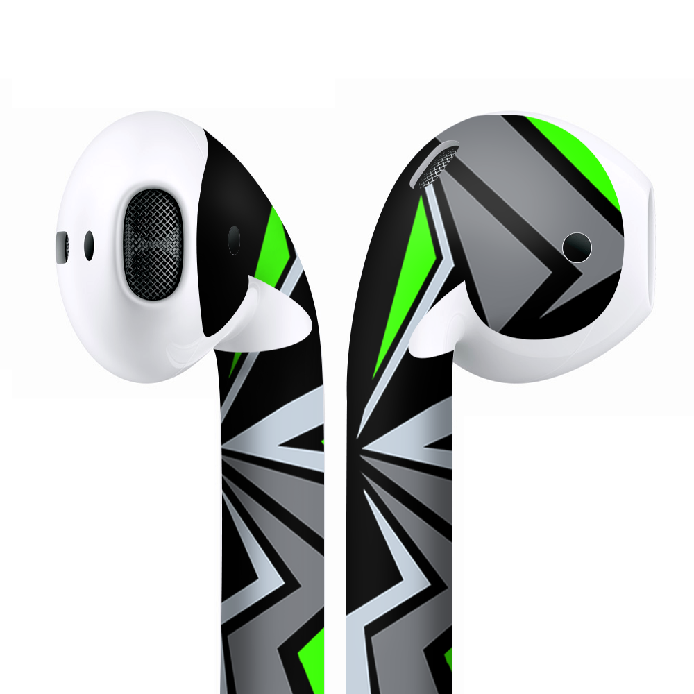 Skins Wraps compatible for Apple Airpods Tripy Triangle Pattern Green Grey
