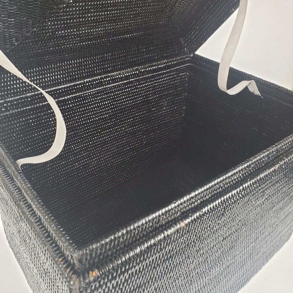Pottery Barn Artifacts Rattan Rectangular Hinged Chest/Trunk 23x17x17 Black Read