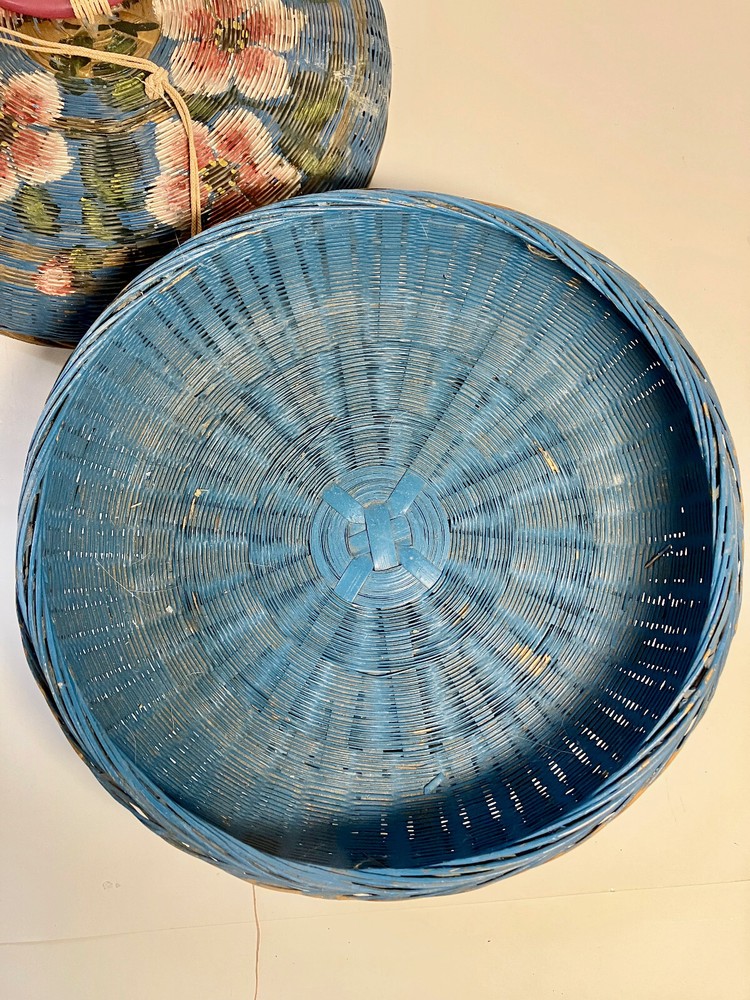 Hand Painted Vintage Round Sewing Basket