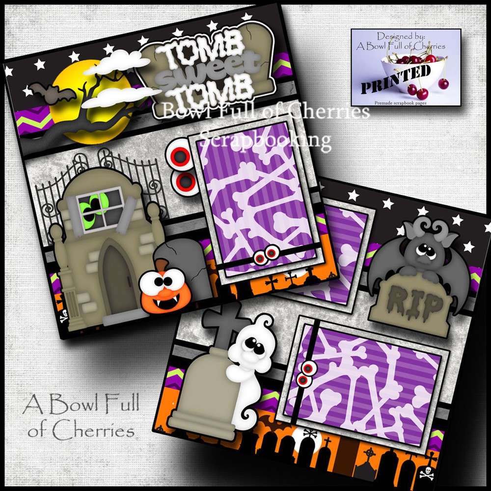 HALLOWEEN ~ 2 premade pages paper piecing printed layout 12X12 ~ BY CHERRY #0035