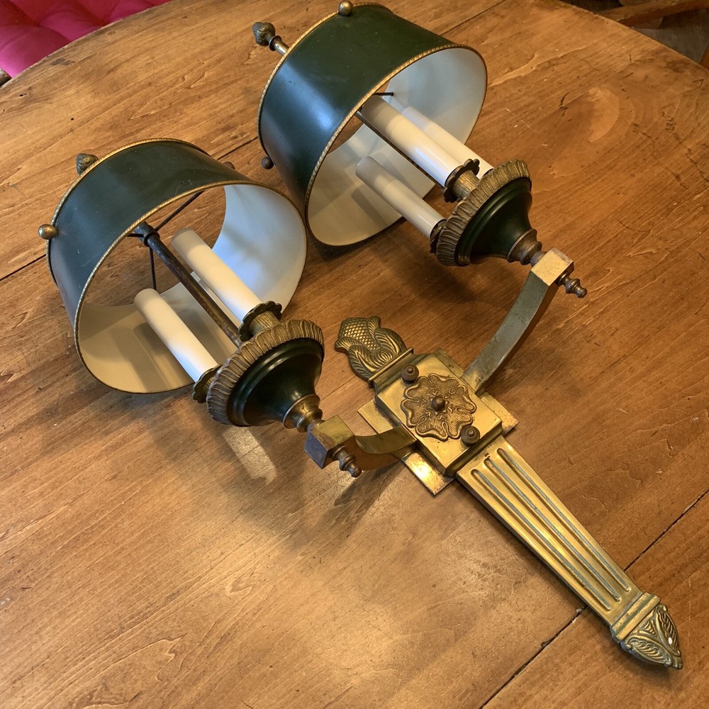 Antique Double Lamp Wall Sconce Dark Olive / Brass