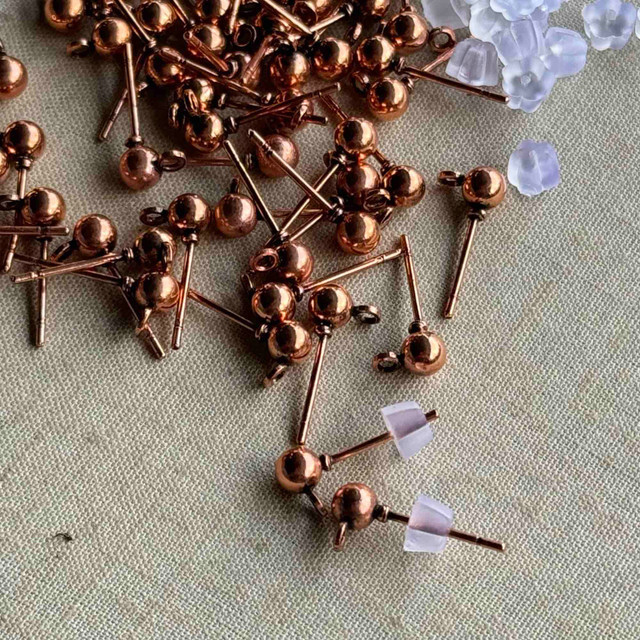 Post Earrings 4mm Ball 20ga Solid Copper Rubber Backs Q30 Pair Per Pkg