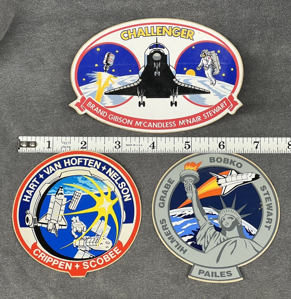 3 NASA Space Mission Shuttle Challenger Decals 3 Different W Astronauts Names