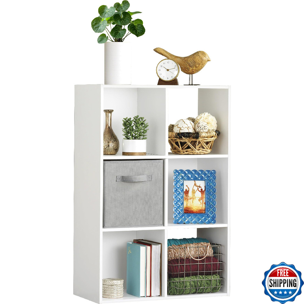 Whitmor 6 Cube Bookcase 3 Tier Stackable MDF Open Storage Organizer White 23.7x1