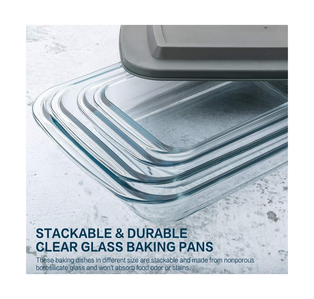 8-Piece Deep Glass Baking Dish Set with Plastic lids,Rectangular Glass Bakewa...