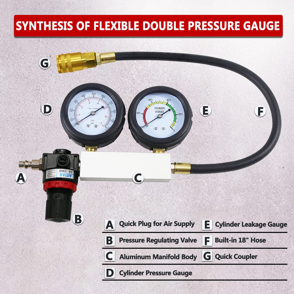 Multi-Function Cylinder Leak Down Tester Gasoline Engine Compression Gauge Test