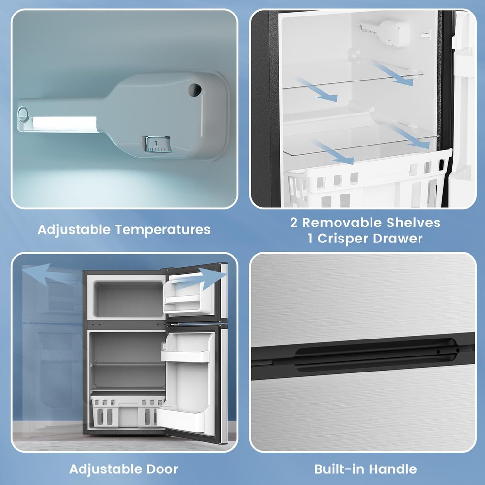 Electactic 3.1 Cu.Ft Mini Fridge with Freezer, 2 Door Compact Silver