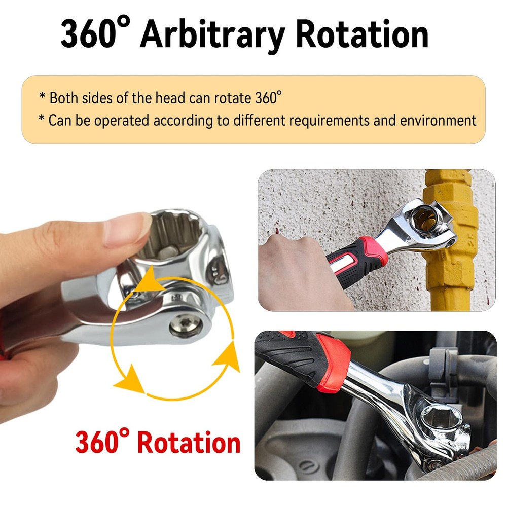 Universal 8 in 1 Socket Wrench Multi-function Tool with 360° Rotating Head, S...