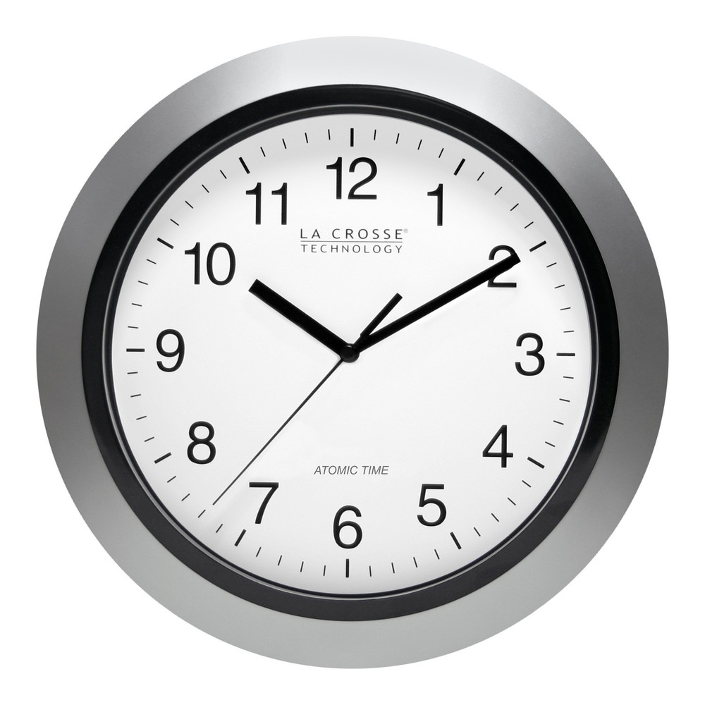 WT-3102S La Crosse Technology 10" Atomic Wall Clock - Silver NIB (Internet Box)