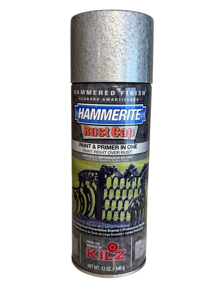 Hammerite Hammered Finish Rust Cap Spray Paint 12oz Can Silver Gray Grey