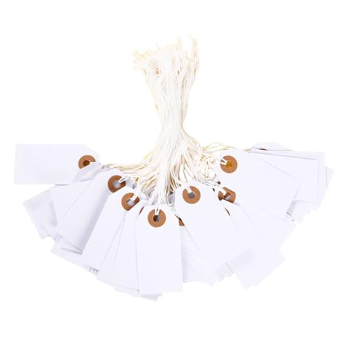 150 Pack White Blank Tags with String Marking Hang Tags Attached Reinforced