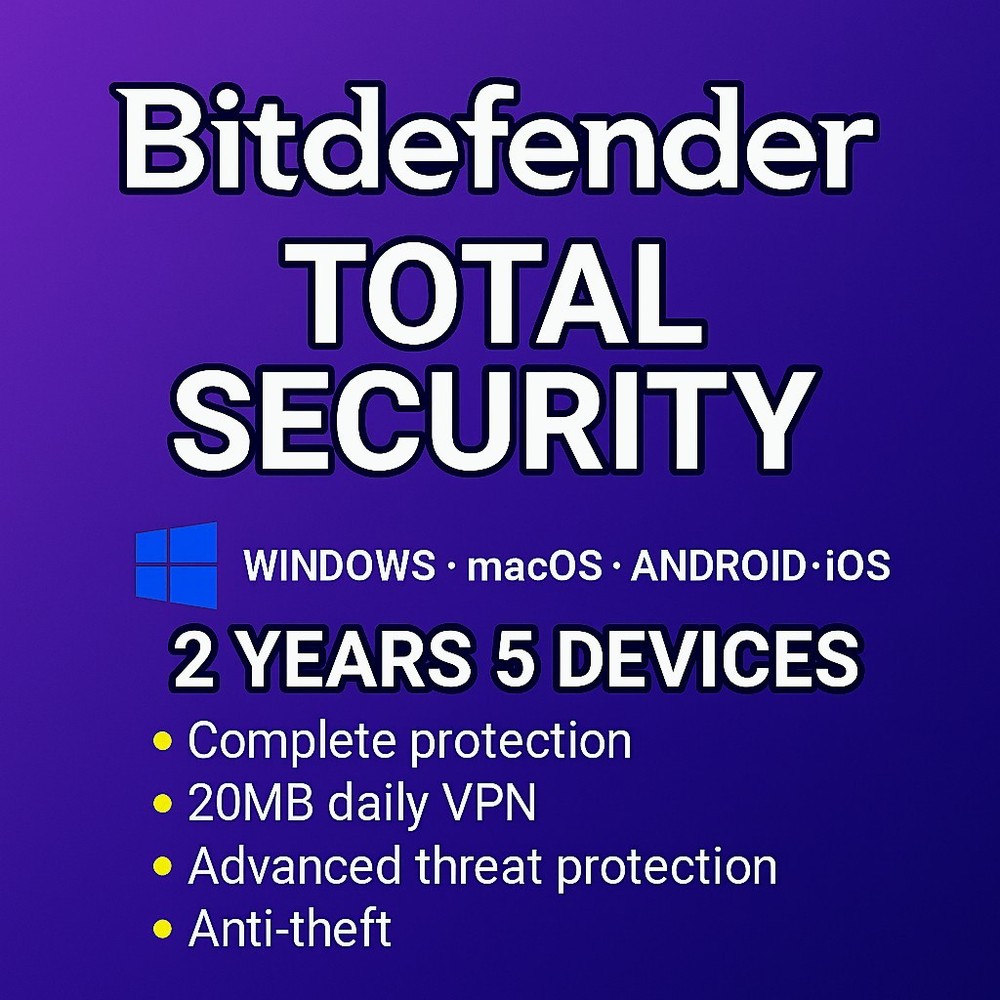 Bitdefender Total Security 2 Years 5 Devcies  Windows | MAC | Android