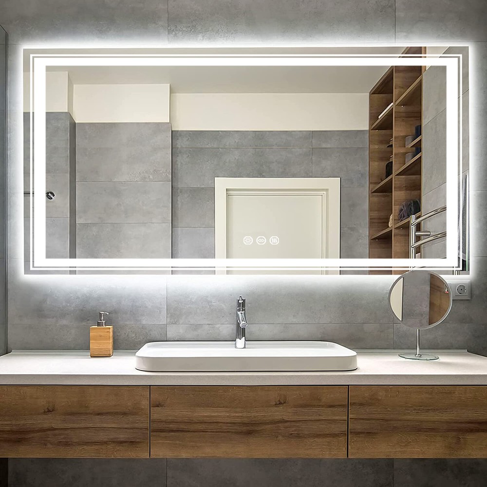 40-60" Extra Large LED Lighted Bathroom Mirror Wall Antifog Vanity Makeup Mirror