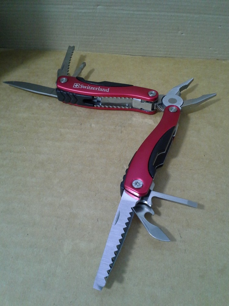 Switzerland Red Multitool Folding Pocket Pliers. VGC