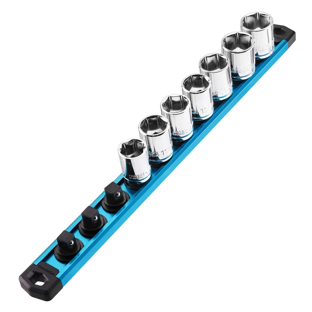 WORKPRO Magnetic Socket Organizer, 3/8''Drive Heavy Duty Socket Holder Sky Blue
