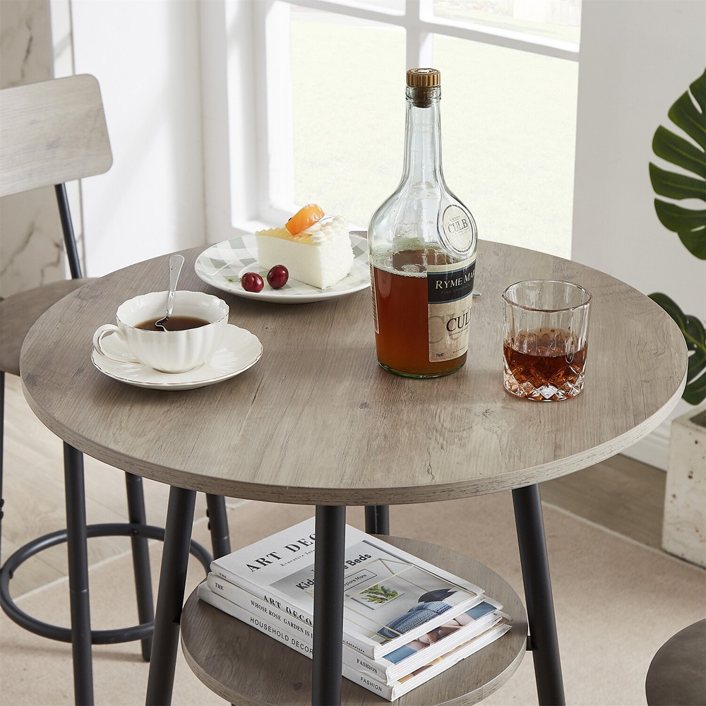 3 Piece Bar Table Set Counter Height Kitchen Pub Table w/ 2 Upholstered Stools
