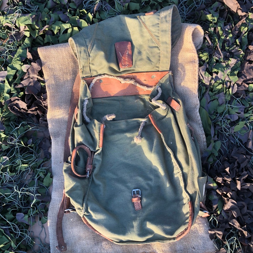 Romanian Army Olive Green Canvas and Leather Backpack