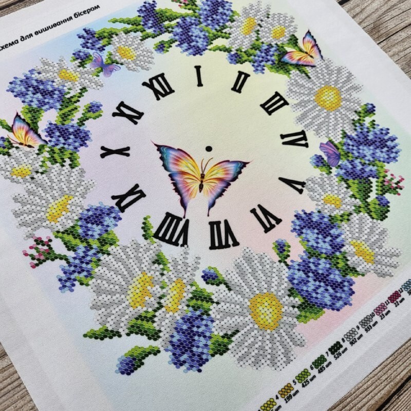 Clock Bead Embroidery Scheme on Canvas DIY Stamped Printed Pattern clock 006