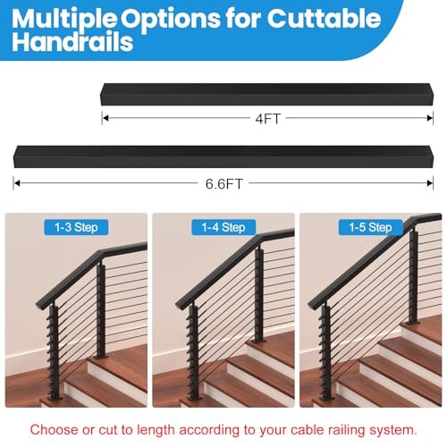 4' Rectangular Cable Railing Handrail, Black Stainless Steel Handrail with