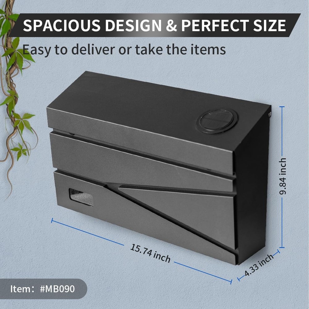 Wall Mount Mailbox, Large Capacity Mailbox for House, Black