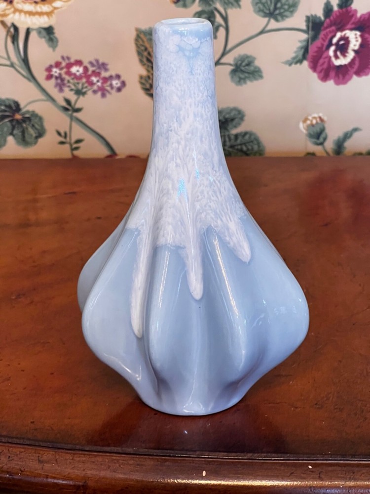 Vintage JEM Blue Drip Fluted Vase