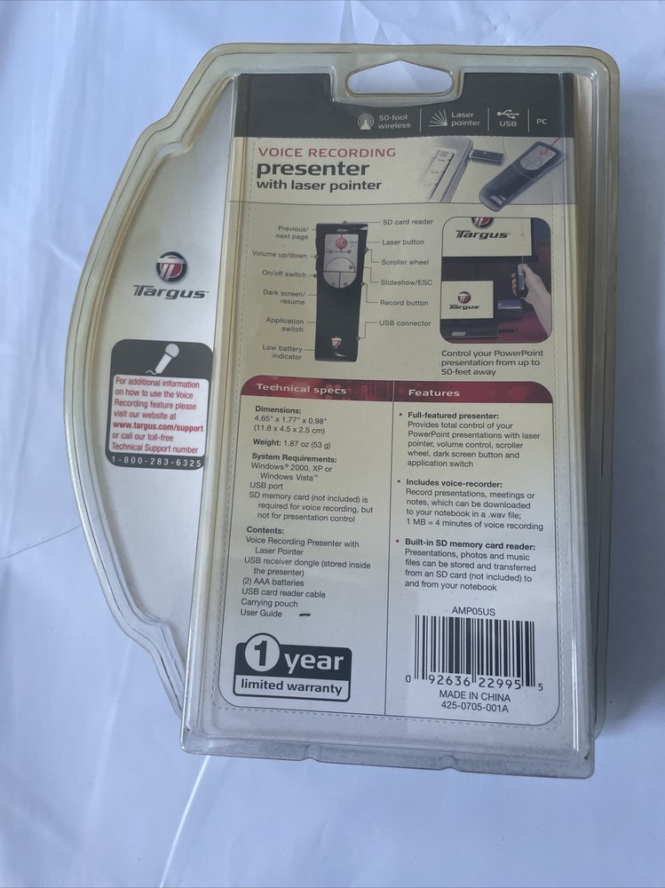 Targus Voice Recording Presenter with Laser Pointer NEW sealed