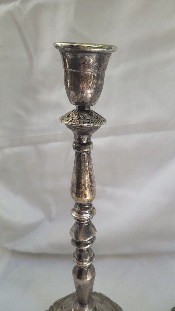 Two 13" Aztec Rose silver plated candlesticks rustic, heavy. unmarked