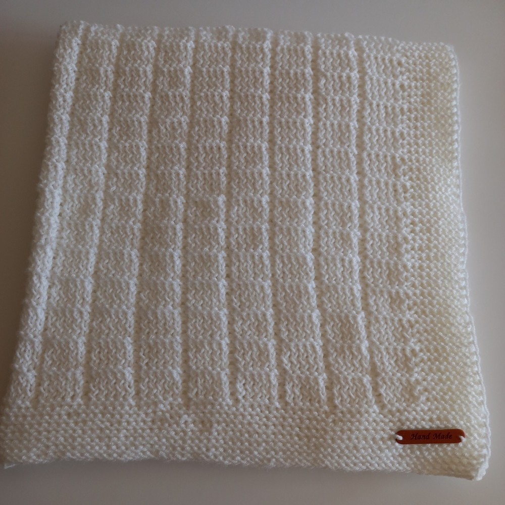 White Baby Blanket Hand Knitted