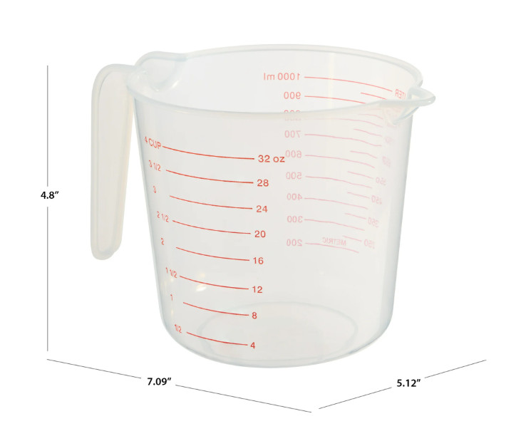 Mainstays 4 Cup PP Plastic Measuring Cup, 32 oz, Clear