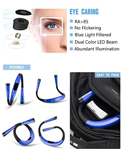 Book Light, 3-Color & 6-Brightness Reading Light, Bendable Medium Lake Blue