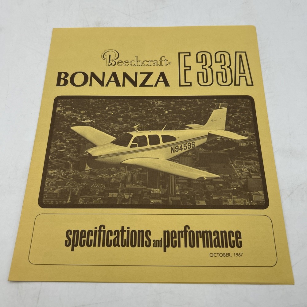 1967 BEECHCRAFT Bonanza E33A Advertising Fold Out Specifications