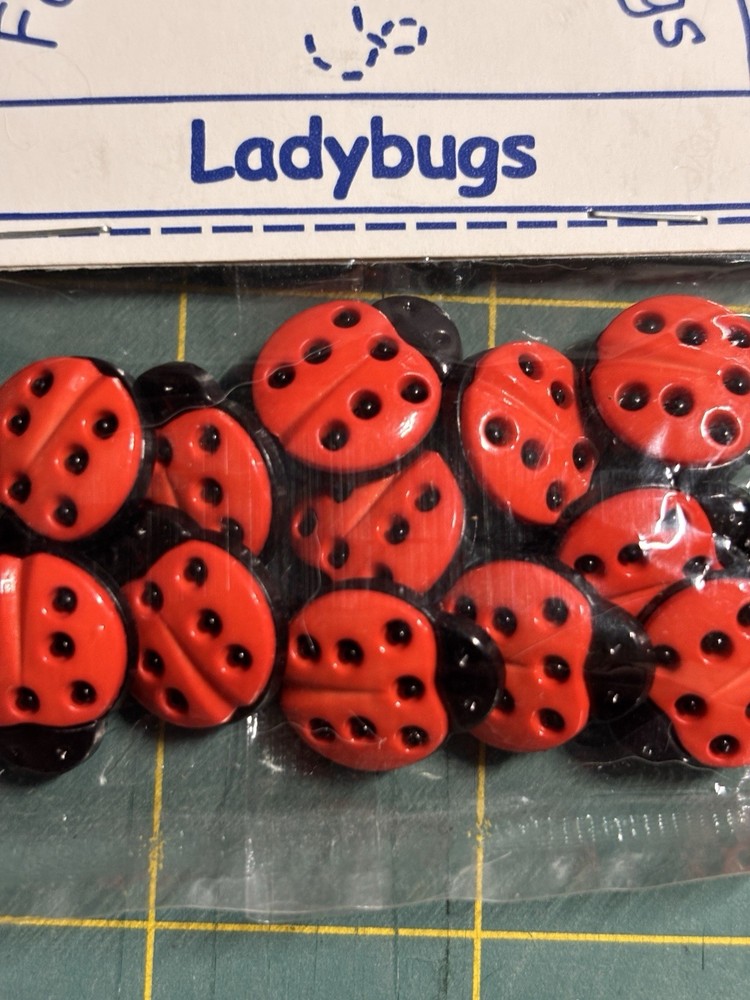 Ladybug Buttons Plastic Novelty Red Bugs Button 12 Pieces