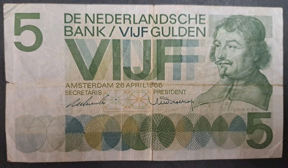 1966 Netherlands 5 Gulden P90a 3CP025455.
