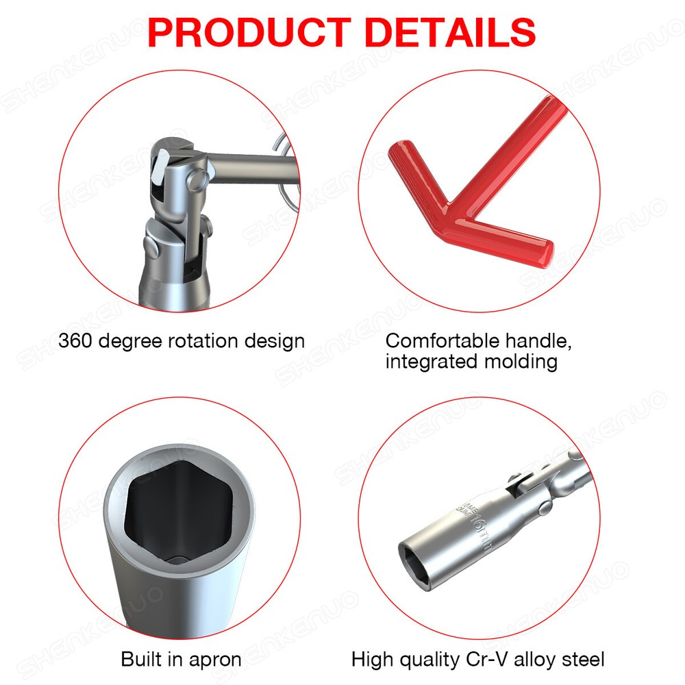 Spark Plug Socket Wrench 16mm Remover Installer t-handle Universal Joint skn