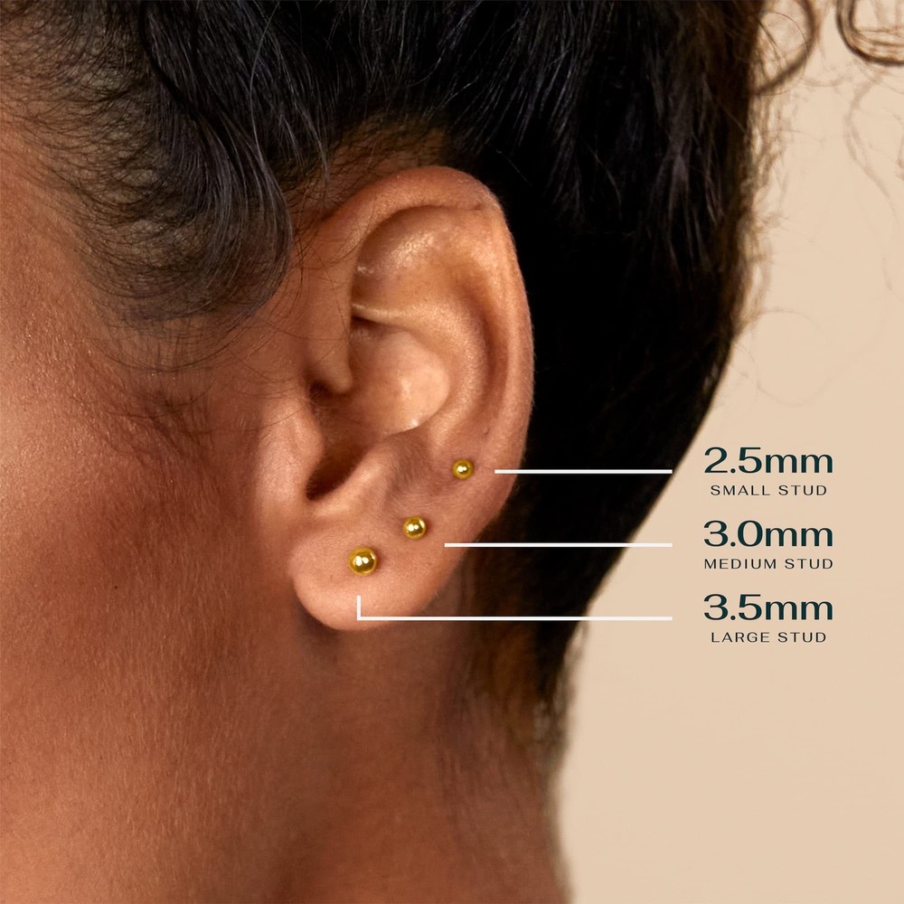 PAVOI 14K Gold Plated Solid 925 Sterling Silver Posts Dainty Ball Stud Flatba...