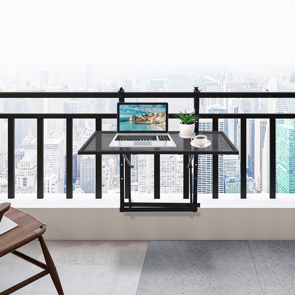 Patiojoy Folding Hanging Table Adjustable Balcony Railing Table Patio Deck Black