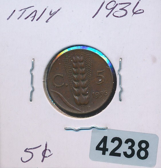 ITALY - 5 CENT 1936 - COPPER - #4238