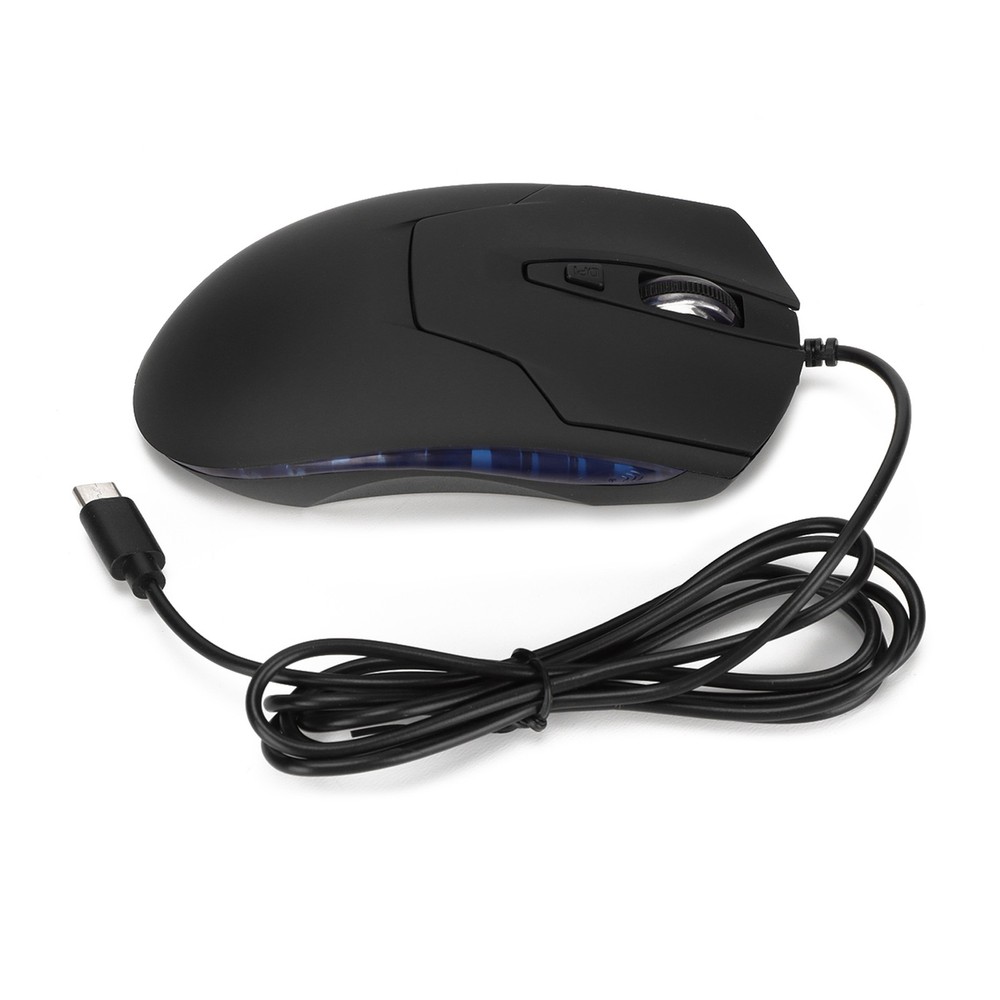 Wired Mouse Blue Backlit Type C Ergonomic Multimedia Keys Adjustable DPI Gaming