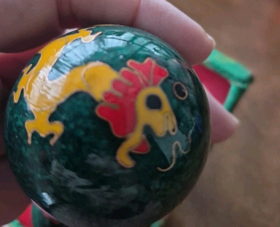 Chinese Shouxing Baoding Balls ~ Vintage ~ Enamel Dragons