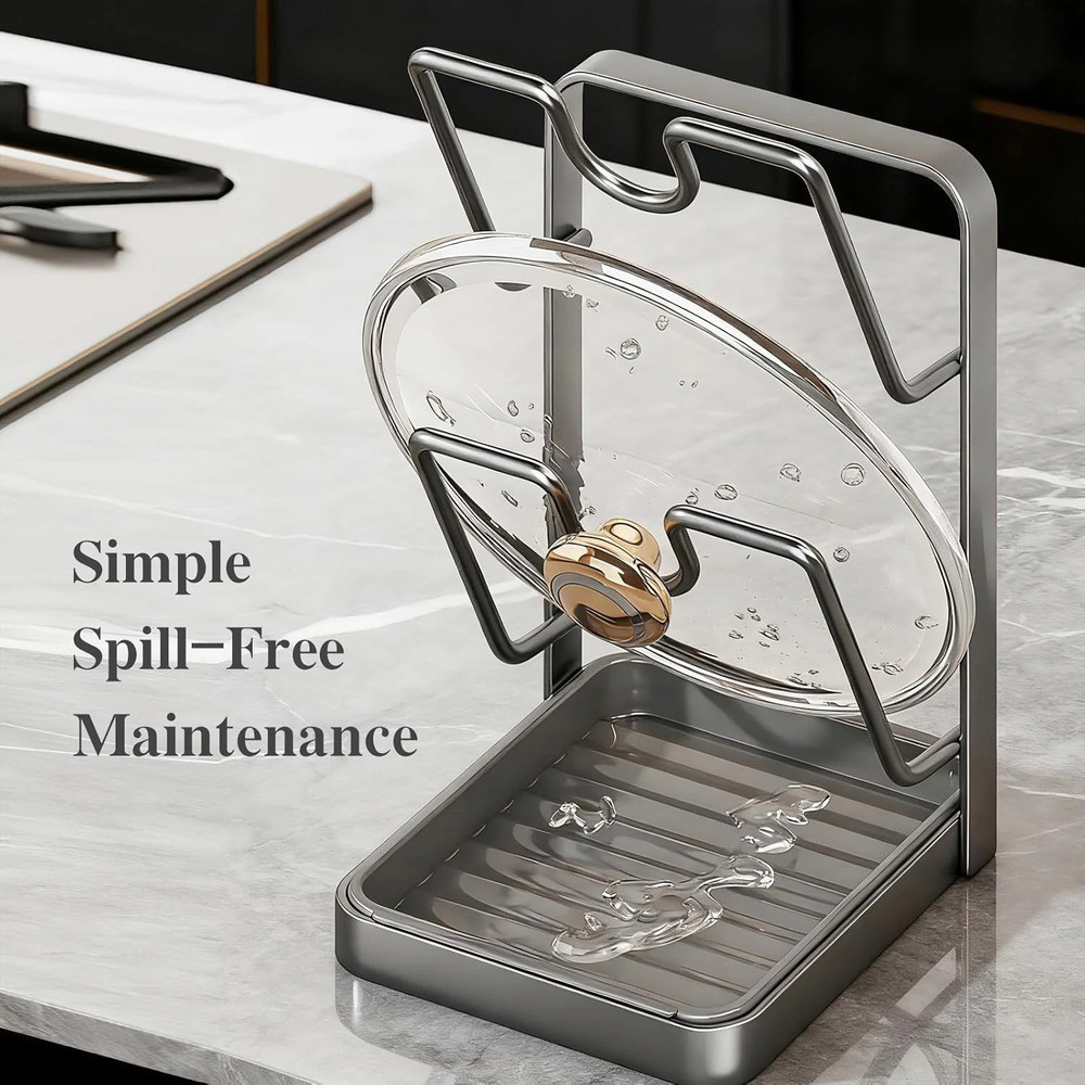 Kitchen Pot Lid Storage Rack, Stainless Steel Pot Lid Holder While Cooking Gray