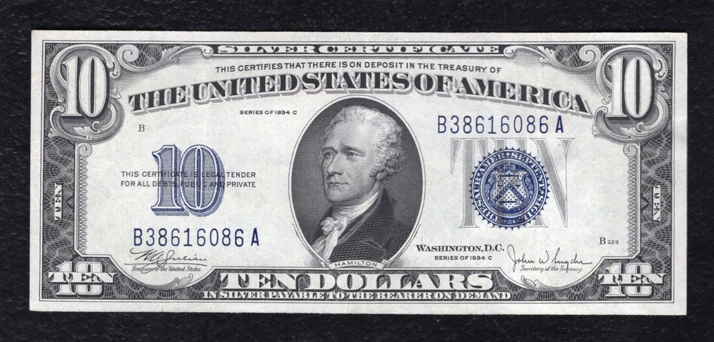 FR. 1704 1934-C $10 TEN DOLLARS SILVER CERTIFICATE CURRENCY NOTE EXTREMELY FINE