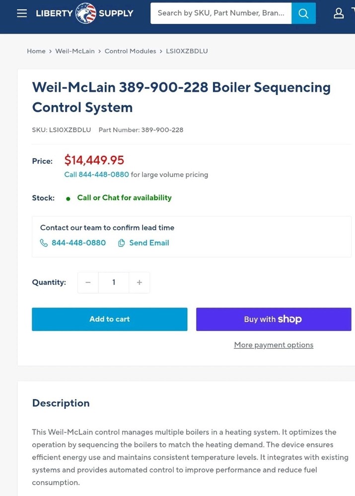 Weil-McLain Boiler Sequencing Control (BSC) system,BSC00J090022 MSRP $14K!!