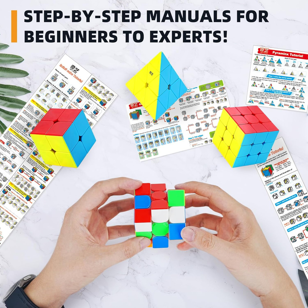 Speed Cube Set 3 Pack Magic Cube | Includes 2X2 Cube,3X3 Cube, Pyraminx Cube | S