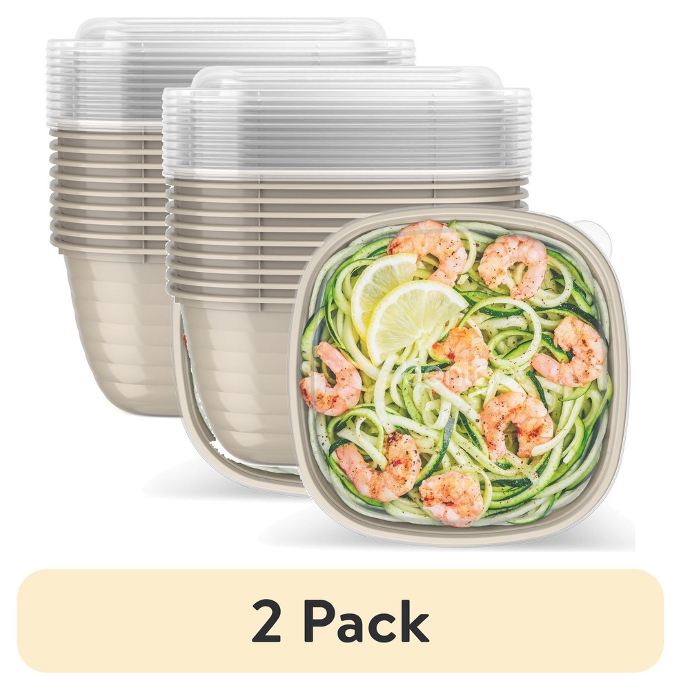 2 pack Prep 1-Compartment Bowls W/ Custom Fit Lids Reusable Microwaveable
