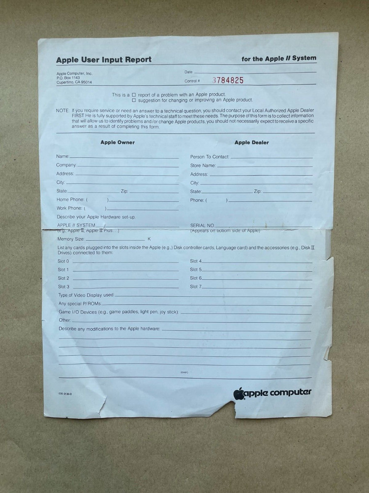 Apple Disk II Drive Packing Lists Warranty Cards User Input Reports Missing Some