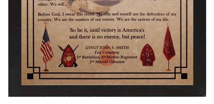 MC-NICE: MARINE CORPS Rifleman's Creed Framed PERSONALIZED