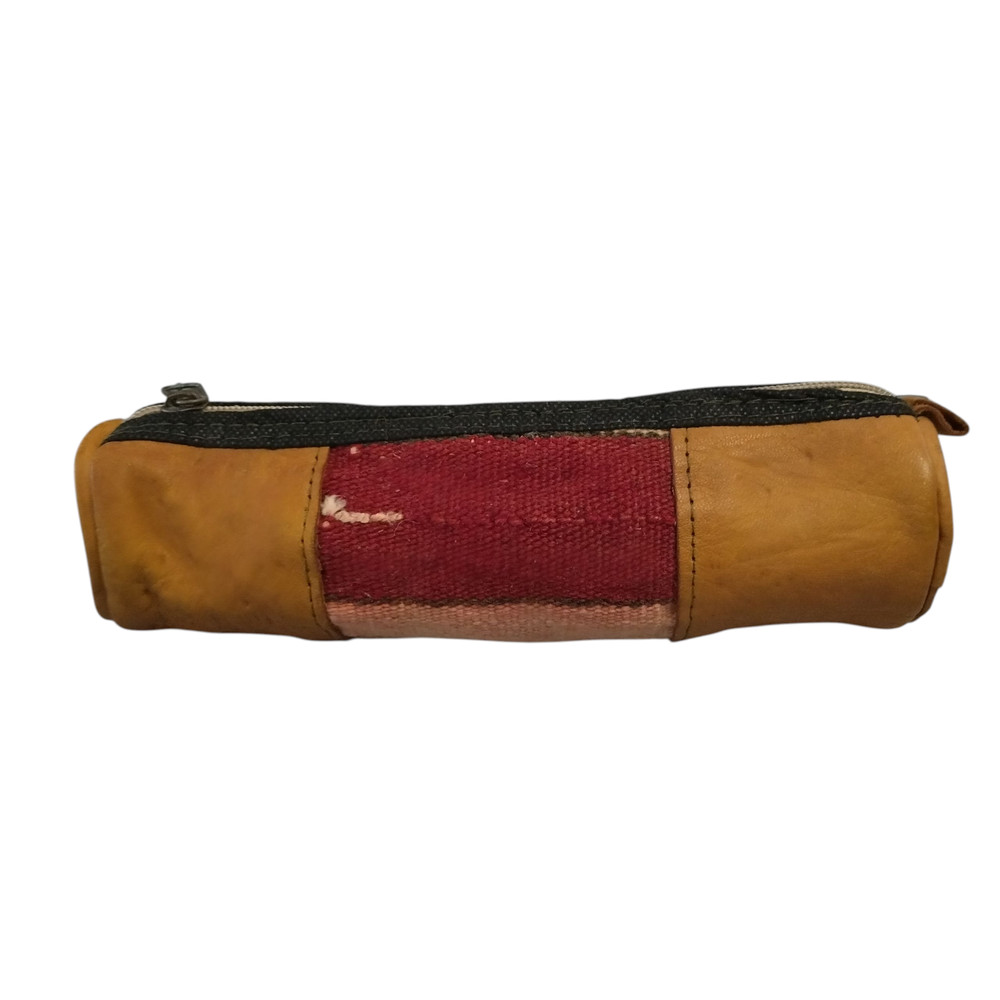 Handmade Leather Tapestry Multicolored Zip Closure Pencil Case Ethnic Boho