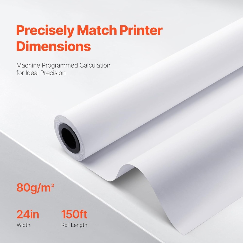 24"x150' 36"x150' CAD Bond Plotter Paper for Wide Format Inkjet Printers 2" Core